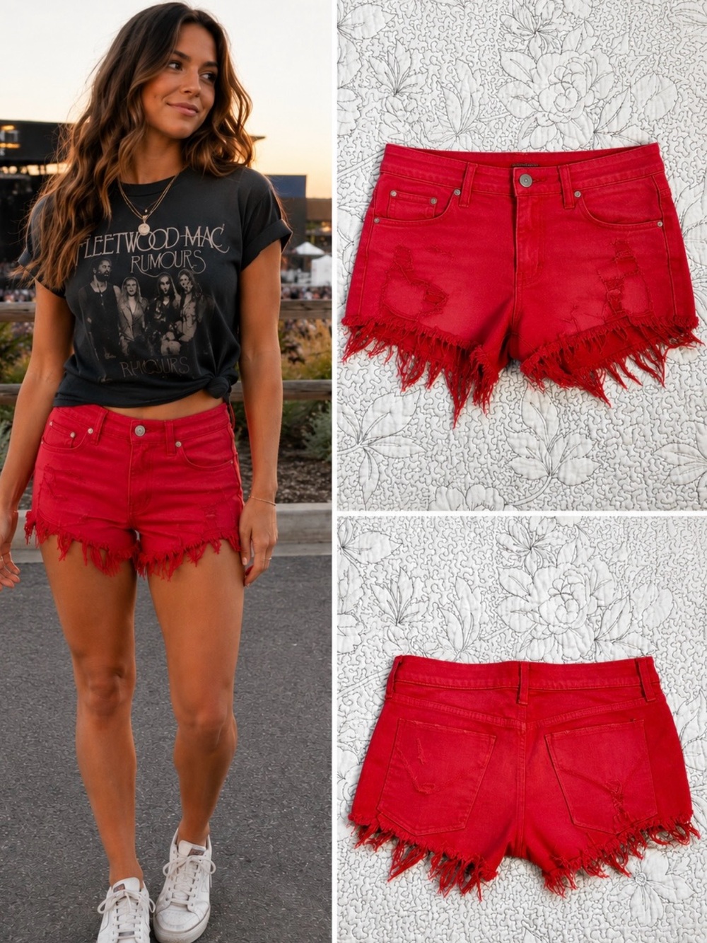 Hudson Kenzie Distressed Red Frayed Cutoff Denim Shorts Size 25💛